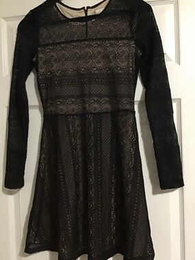 Altar'd State Black Lace Long-Sleeve Mini Dress